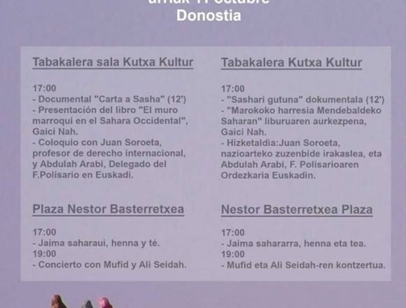 Donostia 11 de octubre: Día de la Unidad Nacional Saharaui Donostia 11 de octubre: Día de la Unidad Nacional Saharaui