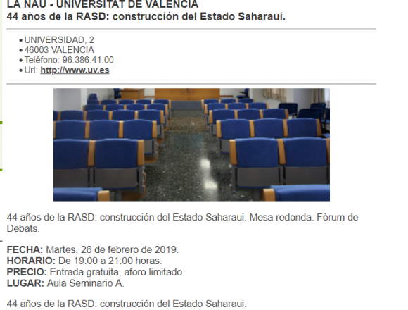 44 años de la RASD: construcción del Estado Saharaui. Mesa redonda. Fòrum de Debats. Martes, 26 de febrero 44 años de la RASD: construcción del Estado Saharaui. Mesa redonda. Fòrum de Debats. Martes, 26 de febrero