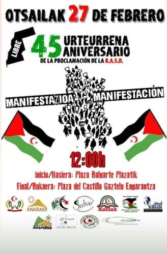 Convocan una manifestación el sábado en Pamplona en apoyo al pueblo saharaui