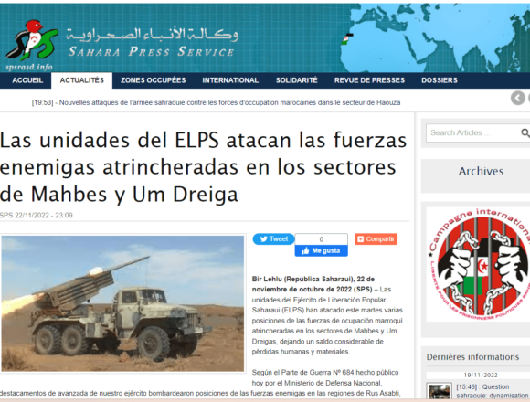 Las unidades del ELPS atacan las fuerzas enemigas atrincheradas en los sectores de Mahbes y Um Dreiga | Sahara Press Service