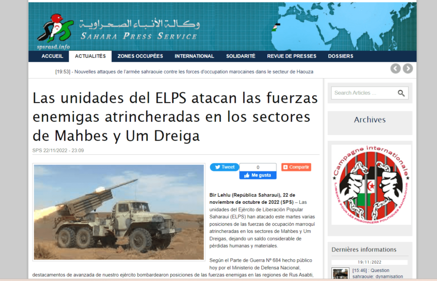 Las unidades del ELPS atacan las fuerzas enemigas atrincheradas en los sectores de Mahbes y Um Dreiga | Sahara Press Service