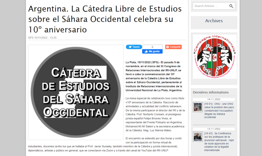 Argentina. La Cátedra Libre de Estudios sobre el Sáhara Occidental celebra su 10º aniversario | Sahara Press Service