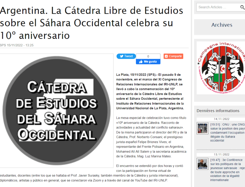 Argentina. La Cátedra Libre de Estudios sobre el Sáhara Occidental celebra su 10º aniversario | Sahara Press Service