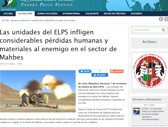 Las unidades del ELPS infligen considerables pérdidas humanas y materiales al enemigo en el sector de Mahbes | Sahara Press Service