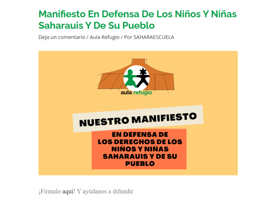 AQWSXZDERF Manifiesto En Defensa de los niños y niñas saharauis y de su pueblo – Escuela Sahara