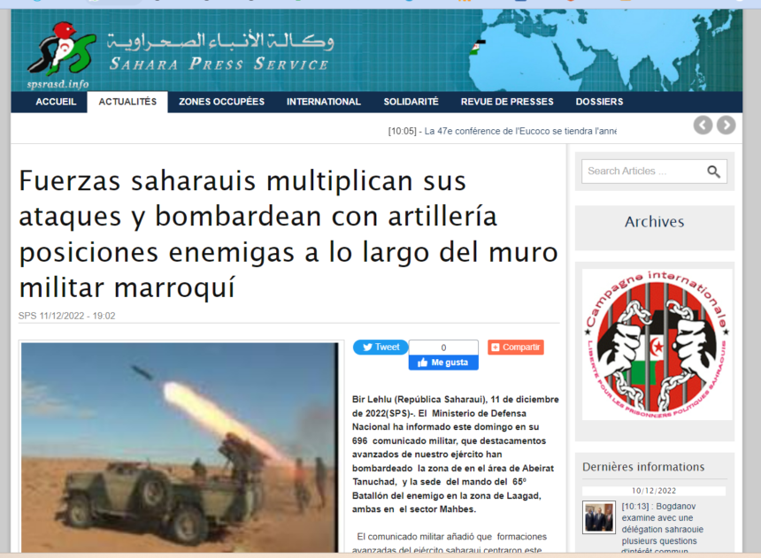 Fuerzas saharauis multiplican sus ataques y bombardean con artillería posiciones enemigas a lo largo del muro militar marroquí | Sahara Press Service
