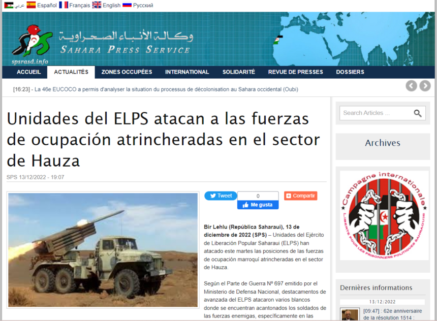 GUERRA DEL SAHARA: Unidades del ELPS atacan a las fuerzas de ocupación atrincheradas en el sector de Hauza | Sahara Press Service