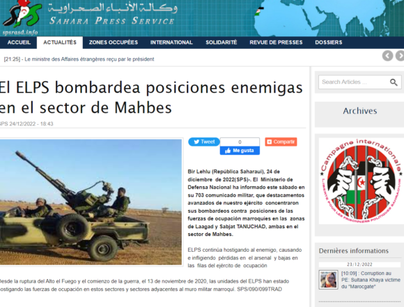 El ELPS bombardea posiciones enemigas en el sector de Mahbes | Sahara Press Service