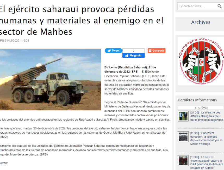 El ejército saharaui provoca pérdidas humanas y materiales al enemigo en el sector de Mahbes | Sahara Press Service