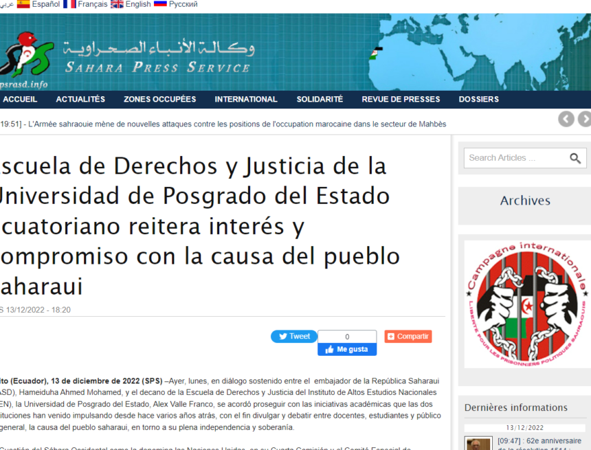 Escuela de Derechos y Justicia de la Universidad de Posgrado del Estado ecuatoriano reitera interés y compromiso con la causa del pueblo saharaui | Sahara Press Service