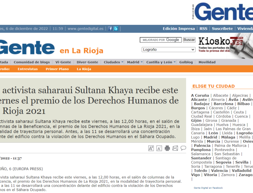 zaswerfgbn La activista saharaui Sultana Khaya recibe este viernes el premio de los Derechos Humanos de La Rioja 2021 – Gente en La Rioja