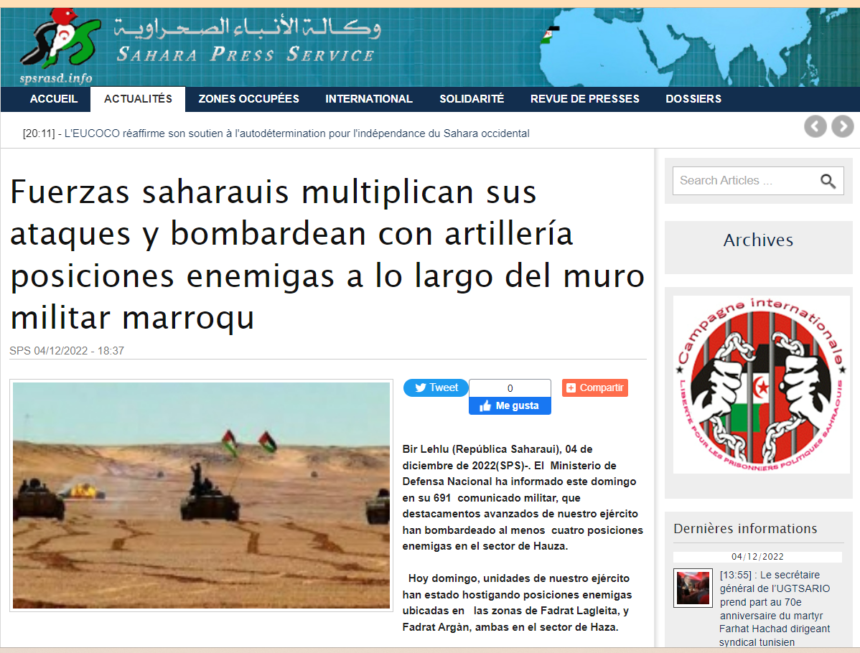 Fuerzas saharauis multiplican sus ataques y bombardean con artillería posiciones enemigas a lo largo del muro militar marroquí | Sahara Press Service