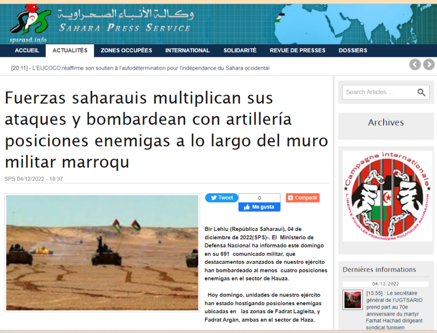 Fuerzas saharauis multiplican sus ataques y bombardean con artillería posiciones enemigas a lo largo del muro militar marroquí | Sahara Press Service