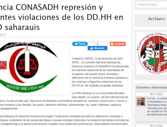 Denuncia CONASADH represión y flagrantes violaciones de los DD.HH en ZZ.OO saharauis | Sahara Press Service