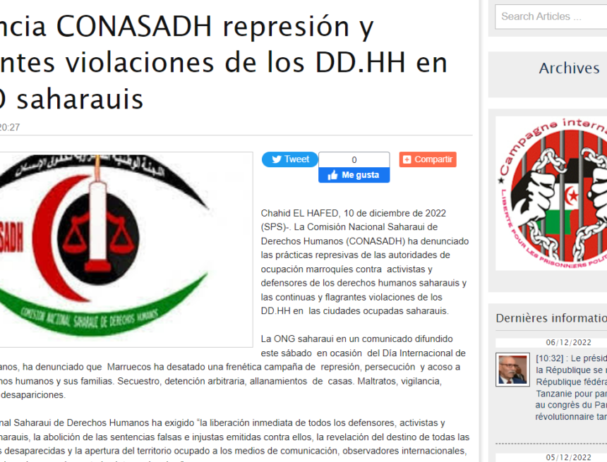 Denuncia CONASADH represión y flagrantes violaciones de los DD.HH en ZZ.OO saharauis | Sahara Press Service