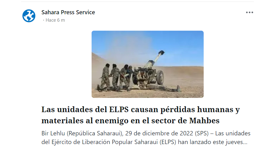 Las unidades del ELPS causan pérdidas humanas y materiales al enemigo en el sector de Mahbes | Sahara Press Service