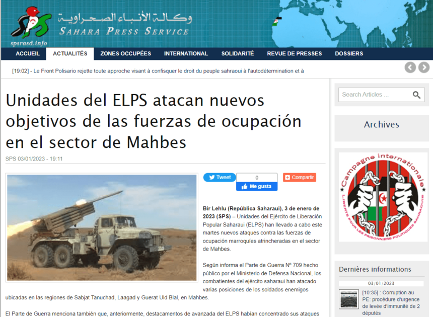 Unidades del ELPS atacan nuevos objetivos de las fuerzas de ocupación en el sector de Mahbes | Sahara Press Service
