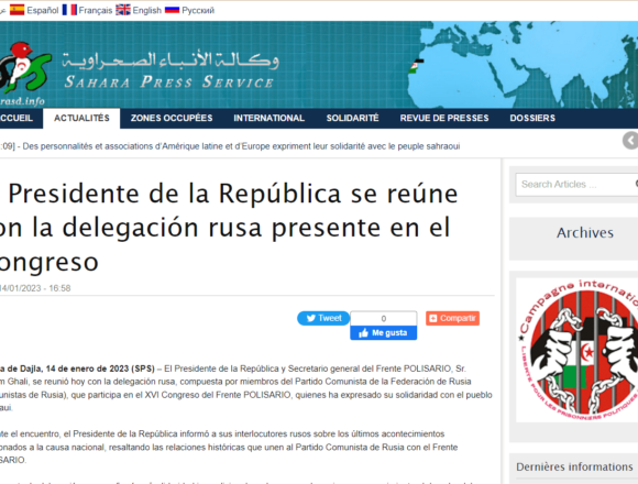 El Presidente de la República se reúne con la delegación rusa presente en el Congreso | Sahara Press Service