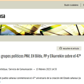  Declaración de los grupos políticos PNV, EH Bildu, PP y Elkarrekin sobre el 47º aniversario de la RASD – Ayuntamiento de Vitoria-Gasteiz