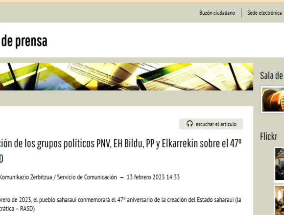 6yujk Declaración de los grupos políticos PNV, EH Bildu, PP y Elkarrekin sobre el 47º aniversario de la RASD – Ayuntamiento de Vitoria-Gasteiz