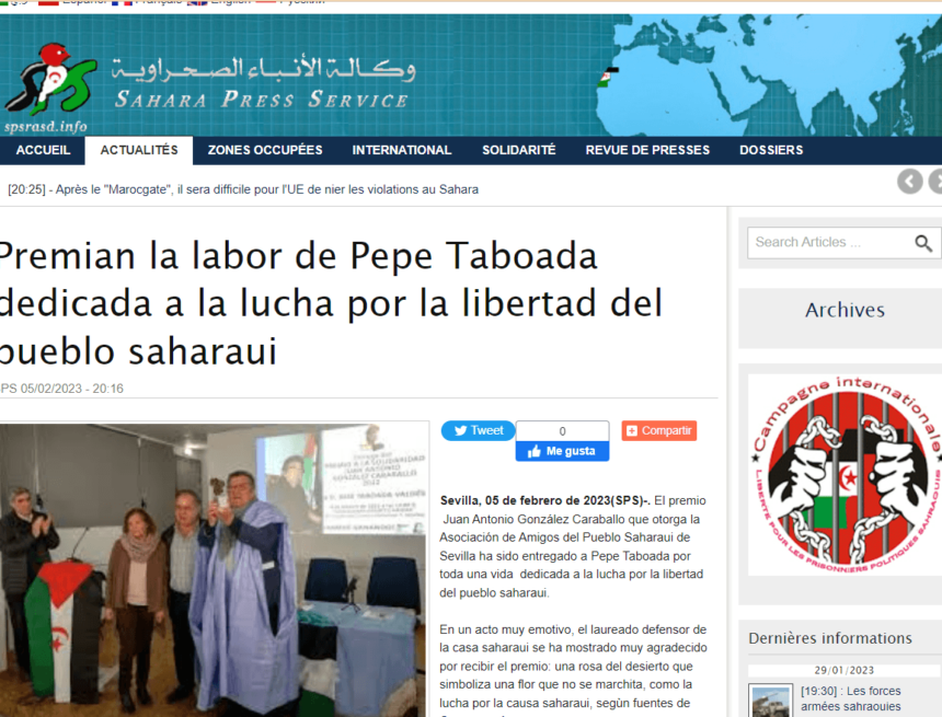Premian la labor de Pepe Taboada dedicada a la lucha por la libertad del pueblo saharaui | Sahara Press Service
