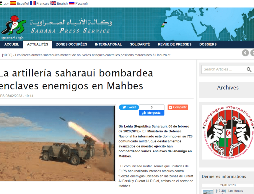 La artillería saharaui bombardea enclaves enemigos en Mahbes | Sahara Press Service