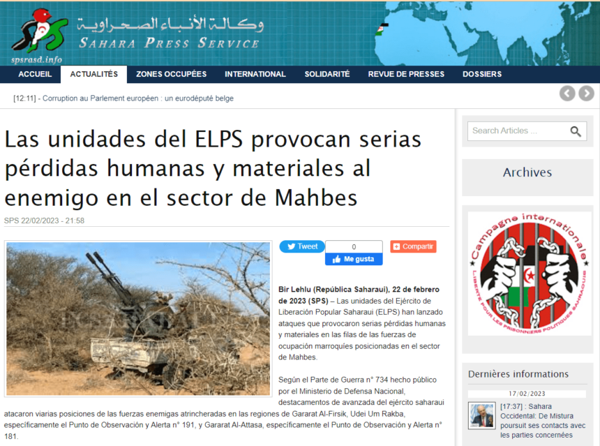 Las unidades del ELPS provocan serias pérdidas humanas y materiales al enemigo en el sector de Mahbes | Sahara Press Service