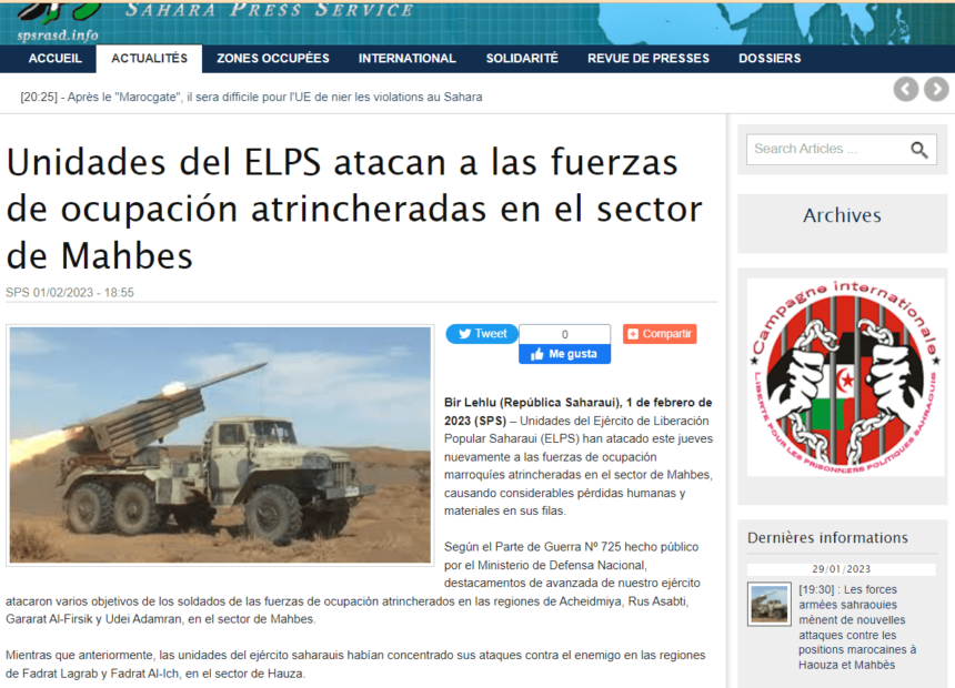 Unidades del ELPS atacan a las fuerzas de ocupación atrincheradas en el sector de Mahbes | Sahara Press Service