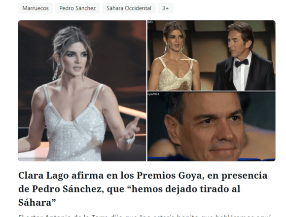 asdfvb Clara Lago afirma en los Premios Goya, en presencia de Pedro Sánchez, que “hemos dejado tirado al Sáhara” | Contramutis