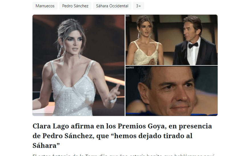 Clara Lago afirma en los Premios Goya, en presencia de Pedro Sánchez, que “hemos dejado tirado al Sáhara” | Contramutis
