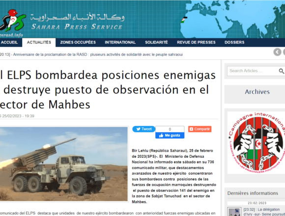 El ELPS bombardea posiciones enemigas y destruye puesto de observación en el sector de Mahbes | Sahara Press Service