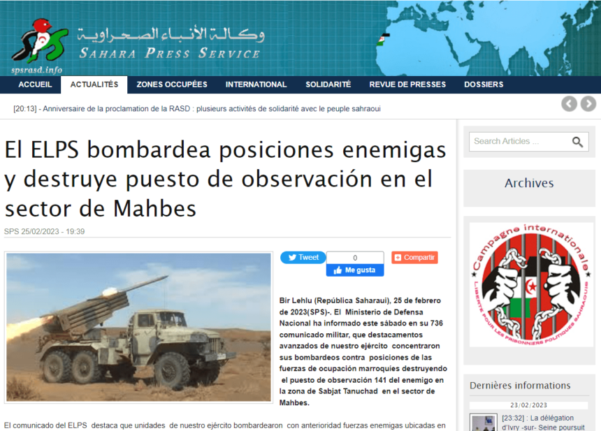 El ELPS bombardea posiciones enemigas y destruye puesto de observación en el sector de Mahbes | Sahara Press Service
