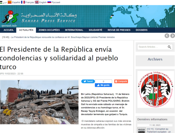 aswerf El Presidente de la Repùblica envía condolencias y solidaridad al pueblo turco | Sahara Press Service
