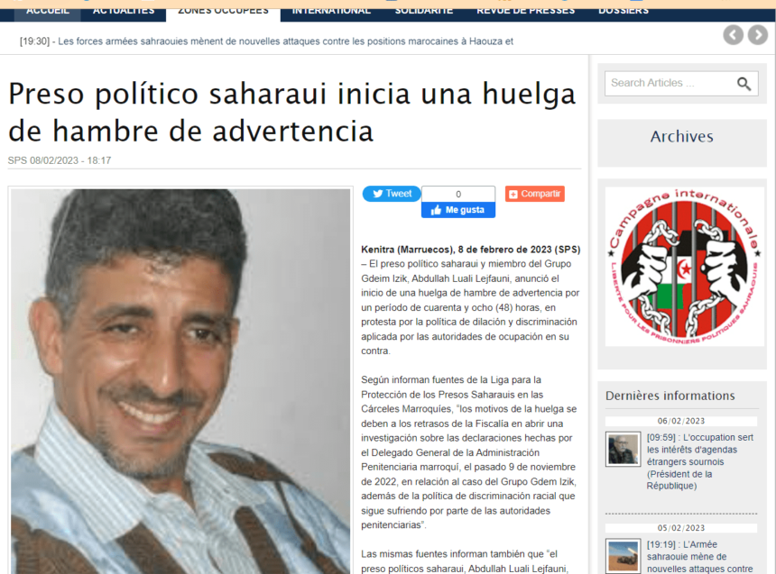 Preso político saharaui inicia una huelga de hambre de advertencia | Sahara Press Service