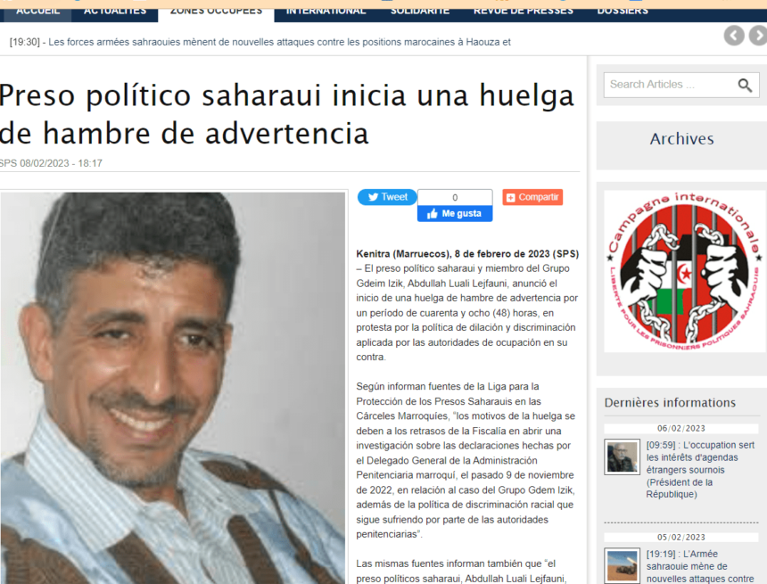 Preso político saharaui inicia una huelga de hambre de advertencia | Sahara Press Service