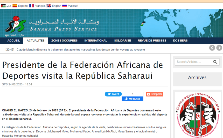 Presidente de la Federación Africana de Deportes visita la República Saharaui | Sahara Press Service