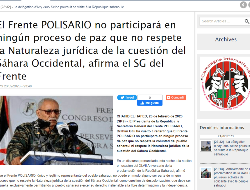 El Frente POLISARIO no participará en ningún proceso de paz que no respete la naturaleza jurídica de la cuestión del Sáhara Occidental, afirma el SG del Frente | Sahara Press Service