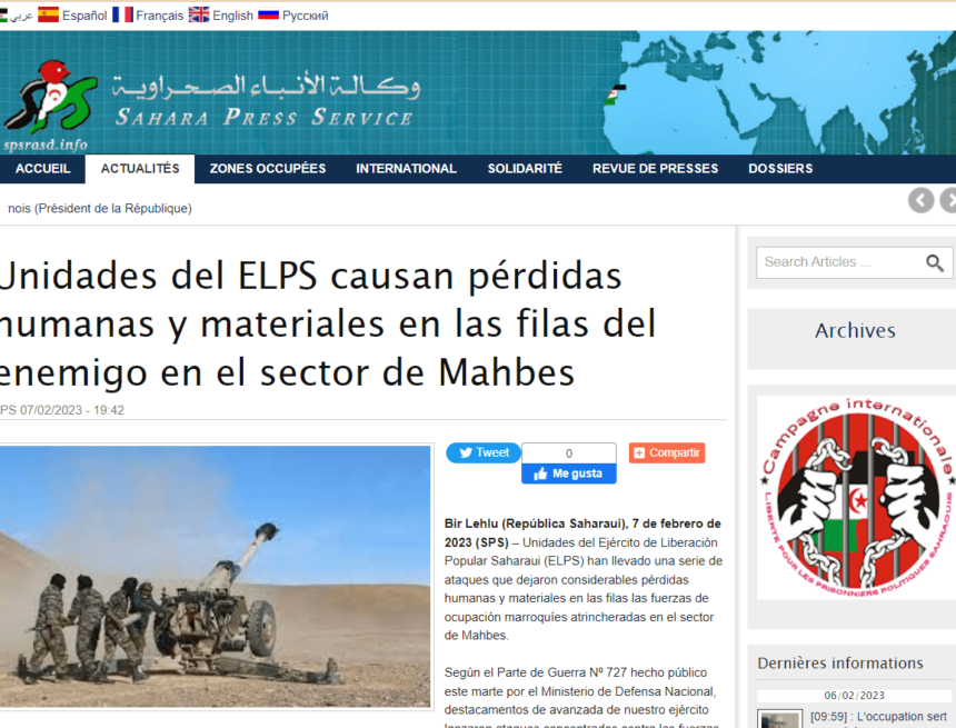 Unidades del ELPS causan pérdidas humanas y materiales en las filas del enemigo en el sector de Mahbes | Sahara Press Service