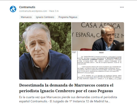 Desestimada la demanda de Marruecos contra el periodista Ignacio Cembrero por el caso Pegasus | Contramutis