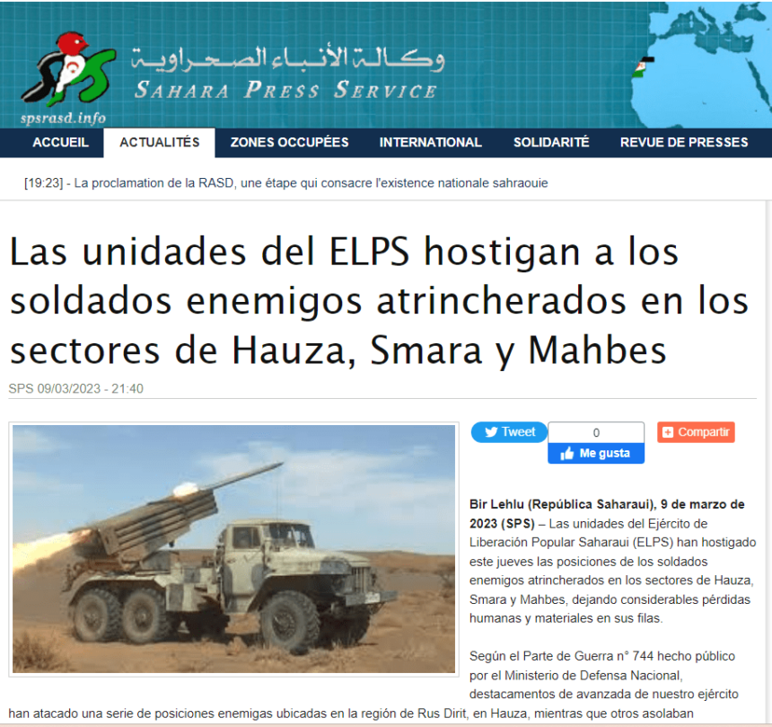 Las unidades del ELPS hostigan a los soldados enemigos atrincherados en los sectores de Hauza, Smara y Mahbes | Sahara Press Service