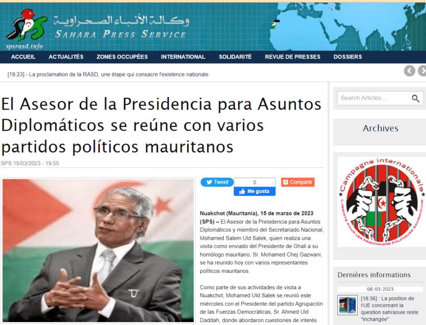 El Asesor de la Presidencia para Asuntos Diplomáticos se reúne con varios partidos políticos mauritanos | Sahara Press Service