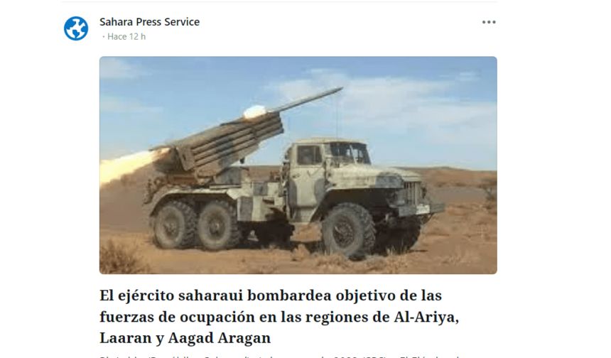 El ejército saharaui bombardea objetivo de las fuerzas de ocupación en las regiones de Al-Ariya, Laaran y Aagad Aragan | Sahara Press Service