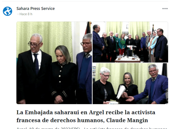 La Embajada saharaui en Argel recibe la activista francesa de derechos humanos, Claude Mangin | Sahara Press Service