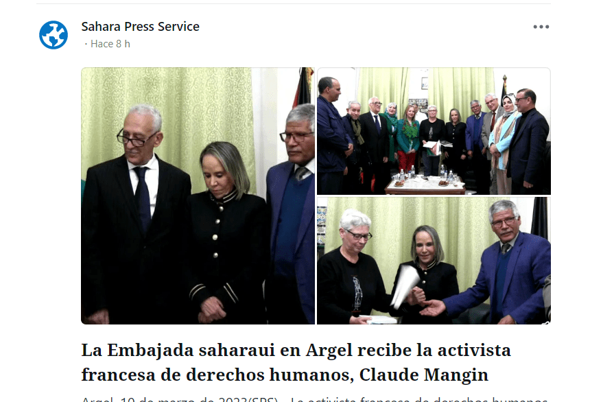 La Embajada saharaui en Argel recibe la activista francesa de derechos humanos, Claude Mangin | Sahara Press Service