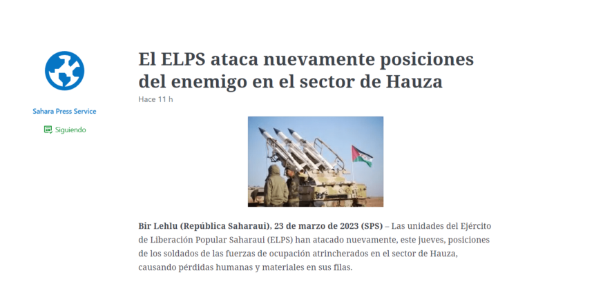 El ELPS ataca nuevamente posiciones del enemigo en el sector de Hauza | Sahara Press Service