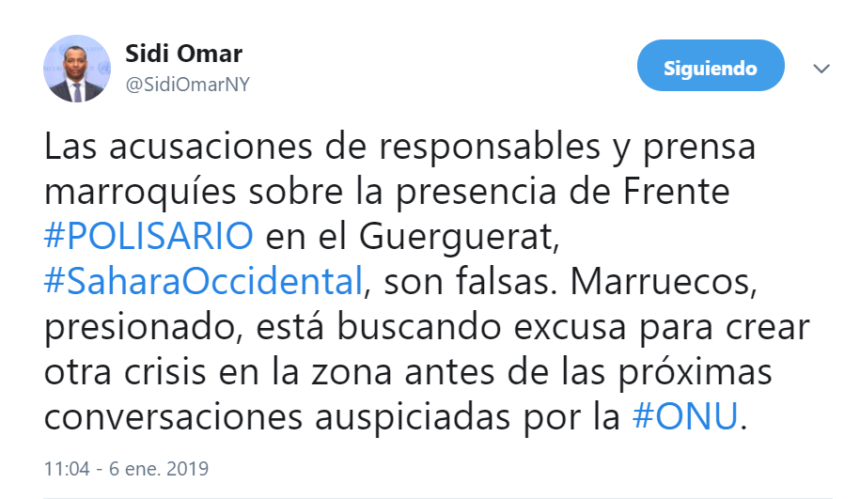 Tuits #SaharaOccidental 2019: @SidiOmarNY – Guerguerat (6 de enero)