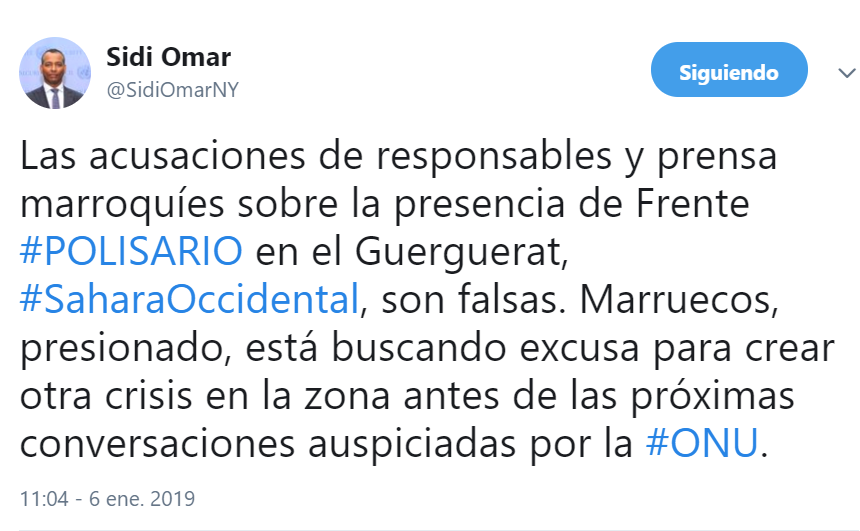 Tuits #SaharaOccidental 2019: @SidiOmarNY – Guerguerat (6 de enero)