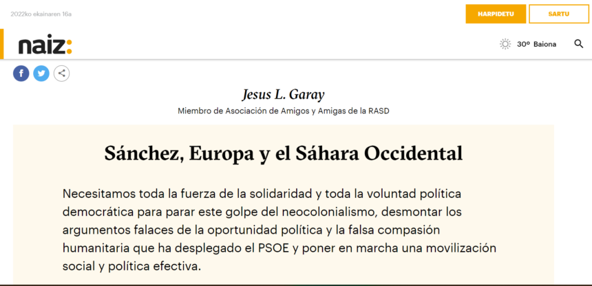 Sánchez, Europa y el Sáhara Occidental – naiz: Iritzia | Opinión, por Jesus L. Garay