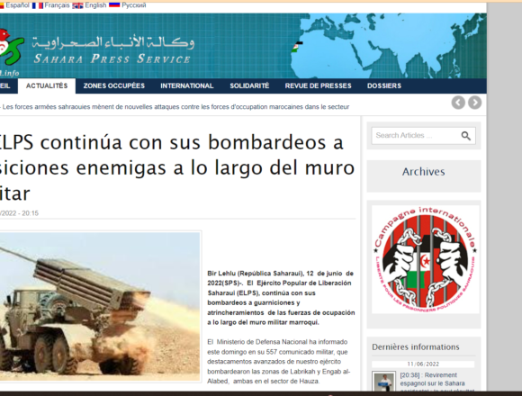 El ELPS continúa con sus bombardeos a posiciones enemigas a lo largo del muro militar | Sahara Press Service