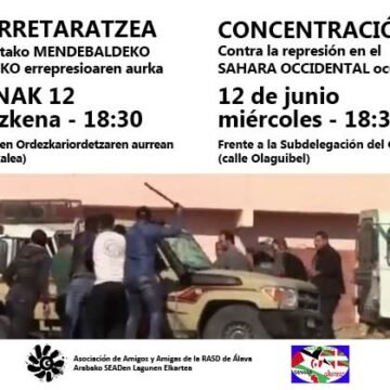 Concentración contra la represión marroquí en el Sahara Occidental ocupado – Arabako SEADen Lagunen Elkartea – Asociación de Amigas y Amigos de la RASD de Álava
